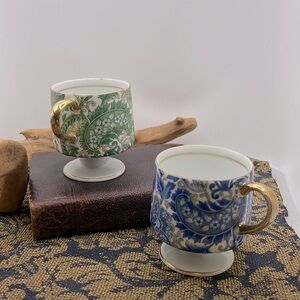 Royal Paisley Set of Two Green and Blue Pedestal Coffee Cups 1984
